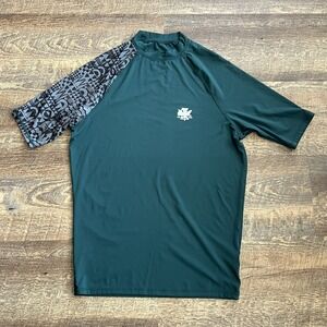 Quicksilver Ma Kai Short Sleeve Rashguard Shirt Men's XL Green UPF 50 Beach Surf
